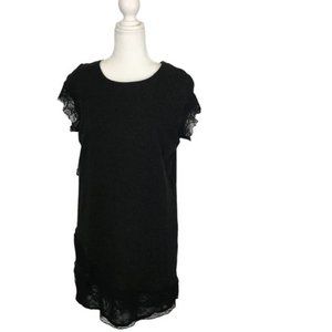 Zara Basic Black Short Sleeve Lace Shift Mini Dress (XL)